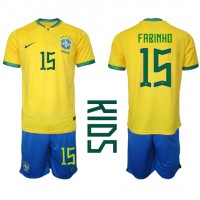 Echipament fotbal Brazilia Fabinho #15 Tricou Acasa Mondial 2022 pentru copii maneca scurta (+ Pantaloni scurti)